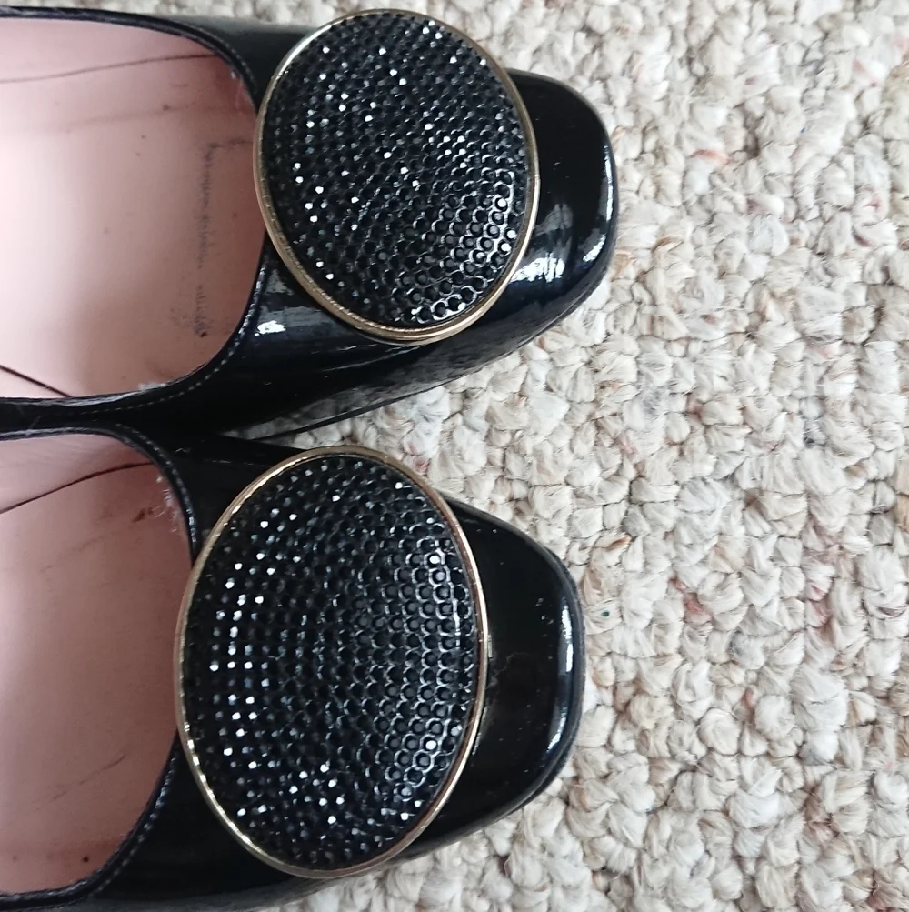 kate spade new york Dana Glitter Broach Black Patent Leather Pumps SIZE 6.5